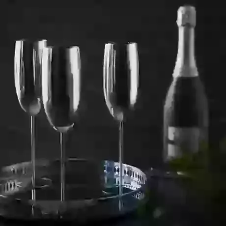 4 Silver Champagne Flutes